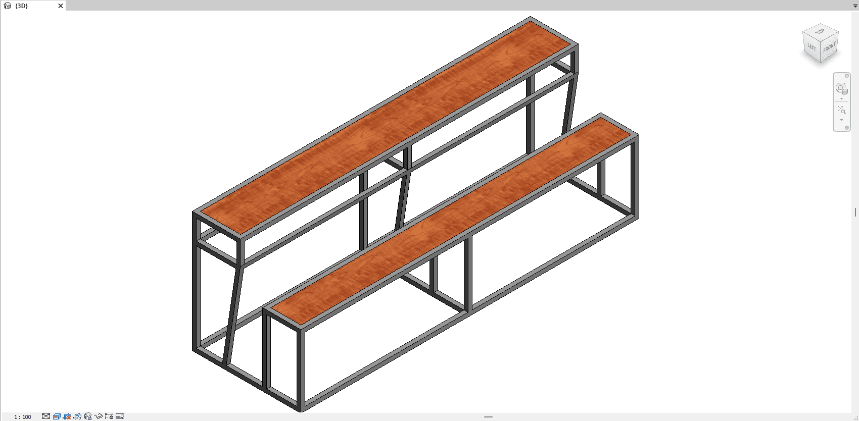 Dual Desk Bench 4 Seater Revit model for office and educational design